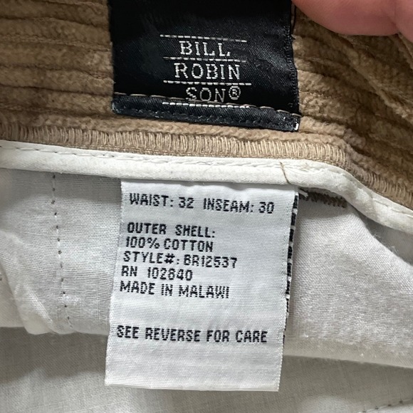 Vintage Bill Robinson Sons Brown Corduroy Pleated Relaxed Fit Mens Pants 32 x 30 - Picture 8 of 12